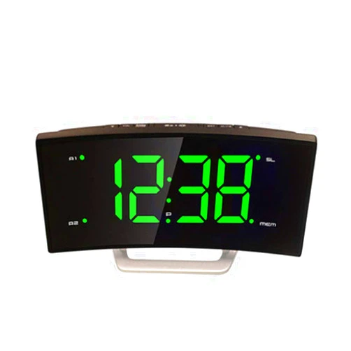 SYLTER Wall Clock, Stylish Large-Screen LED Alarm Clock with Radio Memory Function, Green