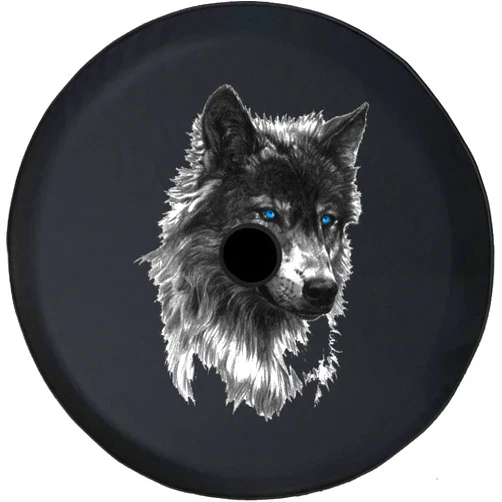 Caps Supply JL Tire Cover Wild Grey Wolf Blue Eyes Adventure Fun 4x4 Off Road (Fits: JL Accessories Sport with Back-Up Camera) 32 Inch 245/75r17, 255/70r18