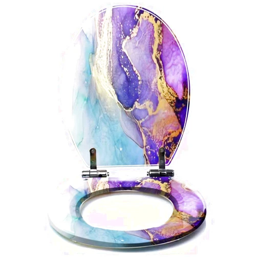 DERUINVAIO Colored Toilet Seat with Slow Close, Alcohol Sapphirine White Gold Pigment Sea water Marble Water Ink Resin Toilet Seats, Easy to Install, Easy to Clean Heavy Duty Deluxe Toilet Seat