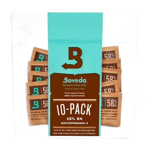 Boveda 58% Two-Way Humidity Control Packs For Storing 1 oz – Size 8 – 10 Pack – Moisture Absorbers for Small Storage Containers – Humidifier Packs – Hydration Packets in Resealable Bag