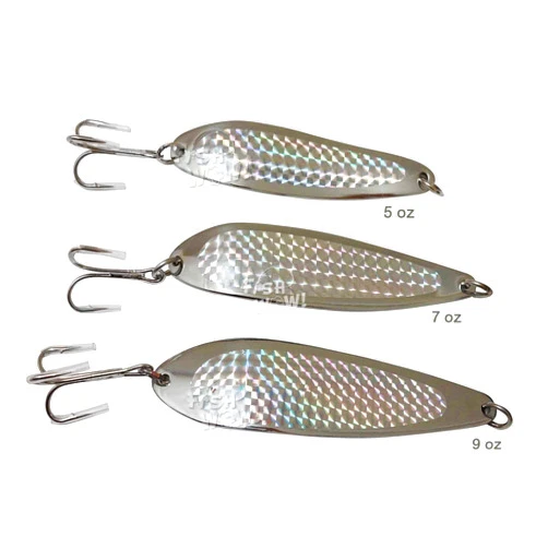 Fish WOW!® 5oz 7oz 9oz Fishing Spoon with a Treble Hook Fish Jig Bait Lures - Silver Tape