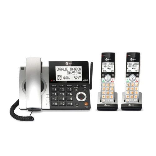 AT&T CL84207 DECT 6.0 2-Handset Corded/Cordless Phone for Home with Long Range, Answering Machine, Call Blocking, Caller ID Announcer, Intercom, and Line-power mode, Silver/Black