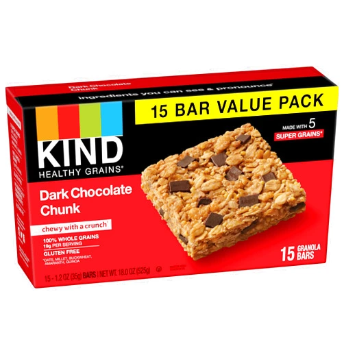 KIND Healthy Grains Bars, Dark Chocolate Chunk, 1.2 Ounce,Gluten Free, 15 Count (Pack of 4)