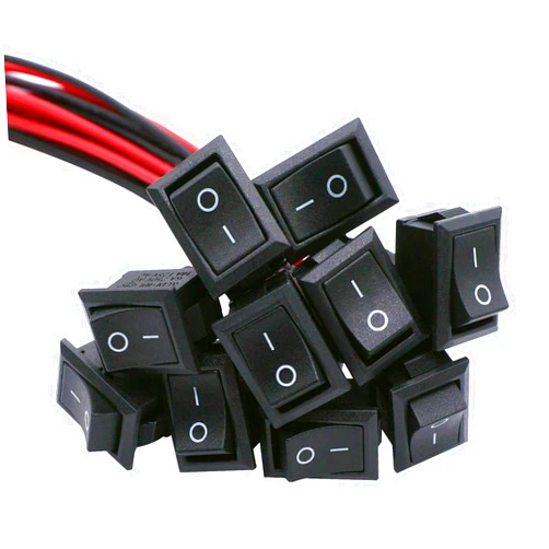 TWTADE 10Pcs Rocker Switch ON/Off 2Pin Latching Square Toggle SPST Switch Snap with Wires KCD1-X-F