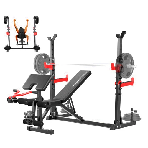 YOLEO Weight Bench with Rack - Bench Press Set, Leg Extension, Preacher Curl & Flat/Incline/Decline Full Body Workout Bench, Adjustable Olympic Weight Benches for Home Gym(47.44IN WIDE GRIP)