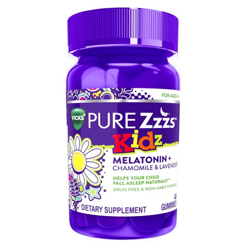 ZzzQuil VICKS PURE Kidz, Melatonin Sleep Aid Gummies for Kids and Children, Helps Your Child Fall Asleep Naturally, Low Dose Melatonin, Berry Flavored, 48 Gummies