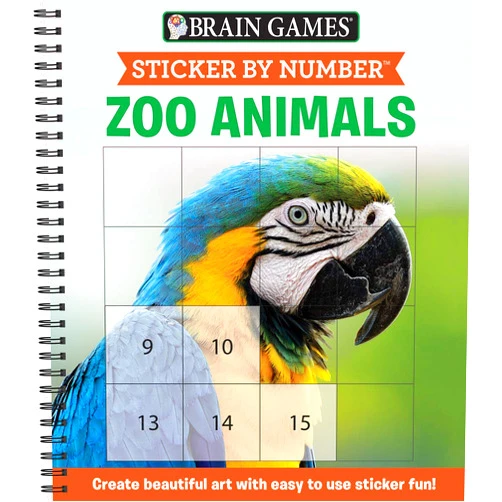 Publications International Ltd.,Brain Games,New Seasons Brain Games - Sticker by Number: Zoo Animals (Easy - Square Stickers): Create Beautiful Art With Easy to Use Sticker Fun!