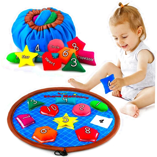 beetoy Shapes Bean Bags Matching Game - Toddler Preschool Learning Activities Memory for Numbers, Shapes, Colors, Words, Preschool Classroom Must Haves Learning Toys for Toddlers (10PCS) (Multicolor)