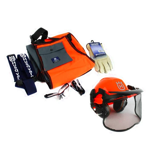 Husqvarna Functional Protective Power Kit with Chainsaw Chaps, Suspenders, Safety Gloves, Protective Glasses with Lanyard and Forest Helmet, Chainsaw Safety Equipment for Landowners