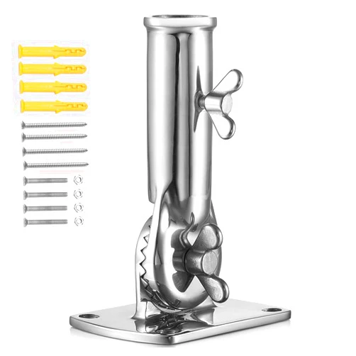 KAHACIYO Flag Pole Bracket 316 Stainless Steel, Heavy Duty Concrete Flag Pole Mount, 180° Adjustable Flag Pole Holder for House Outside, 1 Inch