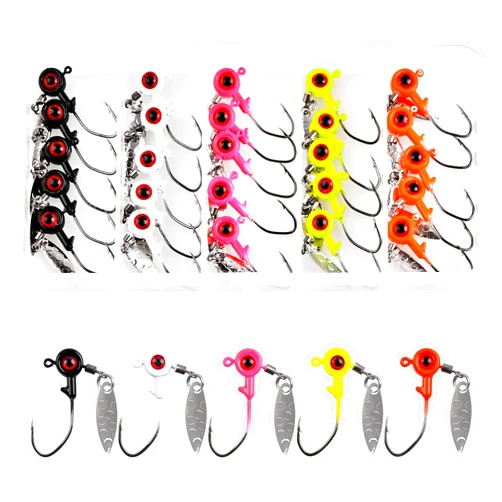 SILANON Crappie Jig Heads Fishing Hooks Kit,25pcs Underspin Lures Jig Head with Spinner Blade Eye Ball Painted Fishing Jigs for Bass Trout Saltwater Freshwater 1/16oz 1/8oz 3/16oz