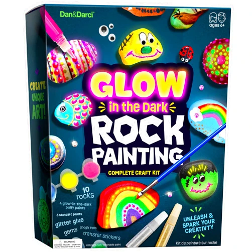 Dan&Darci Kids Rock Painting Kit - Glow in The Dark - Arts & Crafts Easter Gifts for Boys and Girls Ages 6-12 - Craft Activities Kits - Creative Art Toys for 6, 7, 8, 9, 10, 11 & 12 Year Old Kids