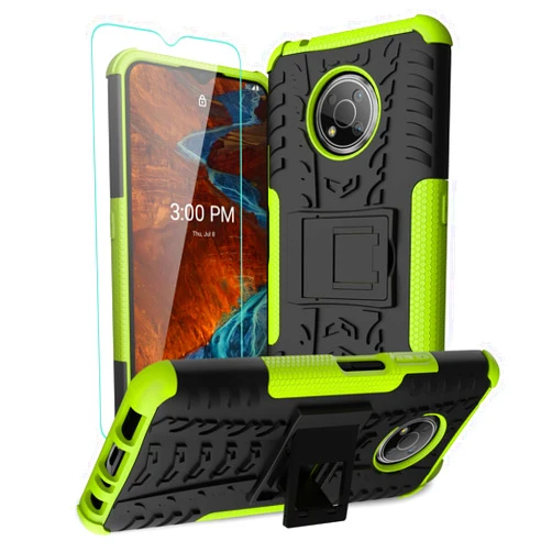 Iokmax for Nokia G300 Phone Case, with HD Screen Protector(2 Pack), [Military Grade] Heavy Duty Nokia G300 Protective Case Dual Layer [Shockproof] Hybrid Kickstand Cover Case for Nokia G300 (Green)