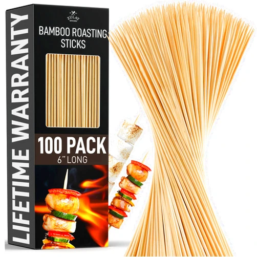 Zulay Kitchen Premium Bamboo Skewers Sticks for BBQ, Grilling, Fruits, Kabob, Chocolate (6