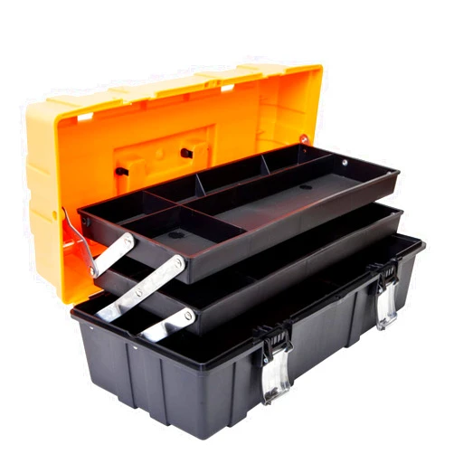 Torin 17-Inch Plastic Tool Box,3-Tiers Multi-Function Storage Portable Toolbox Organizer, Black/Orange ATRJH-3430T