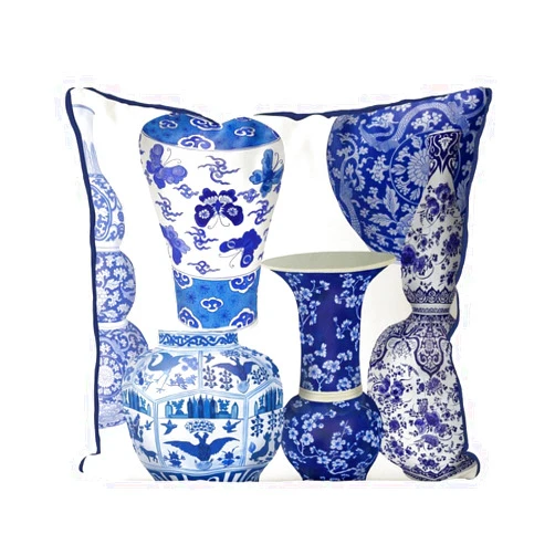 Fabfunky Kelly Stevens-McLaughlan, Chinoiserie Vase Collage #1 on Cream Cushion / Pillow Cover, Zippered Base, Full Piping, 18 Inches x 18 Inches
