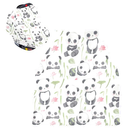 Kigai Cartoon Panda Baby Car Seat Covers for Newborn, Breathable Nursing Cover for Breastfeeding Moms, Baby Stroller/Shopping Cart/Stretchy Carseat Cover for Boy & Girl