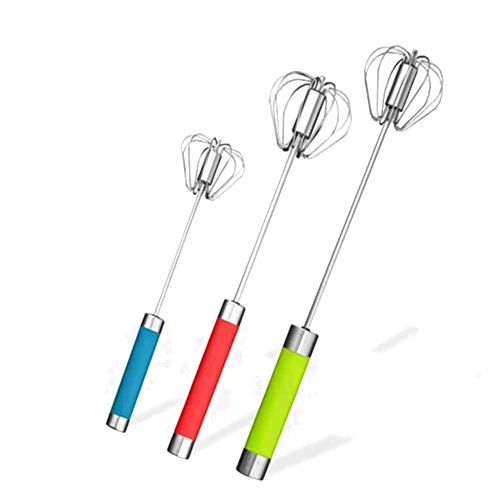 Fnoko Stainless Steel Semi-automatic Egg Whisk - 3PCS Hand Push Rotary Whisk Blender (3 Colors)