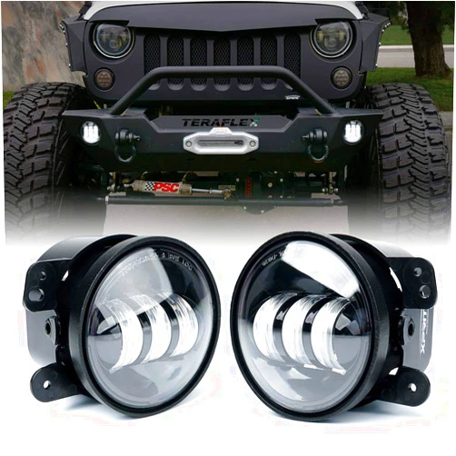 Xprite 4-Inch LED Fog Lights 60W High-Intensity Off-Road Fog Lamp for Driving, DOT Approved Replacement Compatible with 2007-2018 Jeep Wrangler Unlimited JK