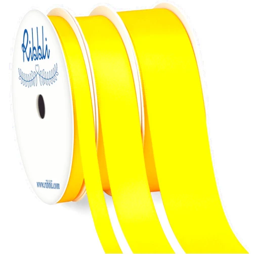 Ribbli 3 Rolls Maize Yellow Satin Ribbon Double Faced,Total 30 Yards,(1/4 Inch x 10-Yard,5/8 Inch x 10-Yard,1 Inch x 10-Yard), Use for Bows Bouquet,Gift Wrapping,Baby Shower,Wedding Decoration