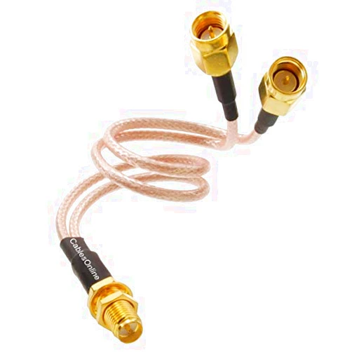 CABLESONLINE.COM ATLANTIC COMPUTERTECH CablesOnline, 8-in RP-SMA Bulkhead Female to 2X SMA Male Gold-Plated 50Ω RG316 Coax Y-Splitter