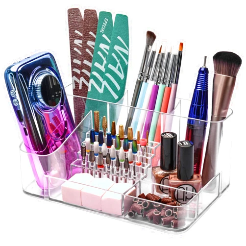 CGBE Nail Drill Machine & Nail Drill Holder, 28 Holes Transparent Acrylic Drill Bit Holder for Nails, Professional Nail Organizer and Storage Box Case (Not Including Nail Drill Machine & Bit)