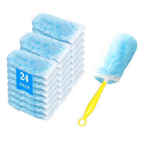 HTKMOS Duster Refills for Swiffer Duster, Heavy Duty Multi-Surface Duster Refills for Cleaning, 360 Feather Dusters Kit, 1 Extendable Handle + 24 Refills