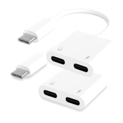 Lezaface Dual USB C Headphone and Charger Adapter for iPhone 16,Dual Type C AUX + Charger Dongle Splitter Adapter with PD Fast Charging Compatible with iPhone 16/16 Pro/16 Pro Max/15/15Pro/15Pro Max (2Pack)