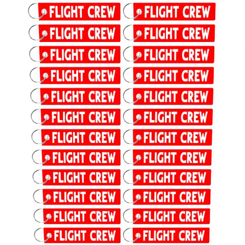 Junkin 24 Pcs Flight Crew Keychain Airplane Aviation Keychain Flight Crew Luggage Tags Embroidered Keychain Key Ring Car Motorcycles Flight Attendant Gift Pilot Gifts Men Women (Red)