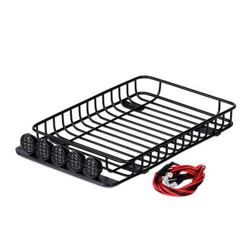 INJORA RC 1/10 Metal Roof Rack Luggage with 5 LED Set for 1/10 RC Crawler Car TRX-4 Axial SCX10 90046 SCX10 III AXI03007（Black）