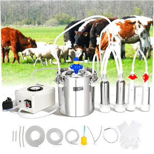 VEVOR Goat Milking Machine, 6 L 304 Stainless Steel Bucket, Electric Automatic Pulsation Vacuum Milker, Portable Milker with Food-Grade Silicone Cups and Tubes, Adjustable Suction for Cows and Sheep