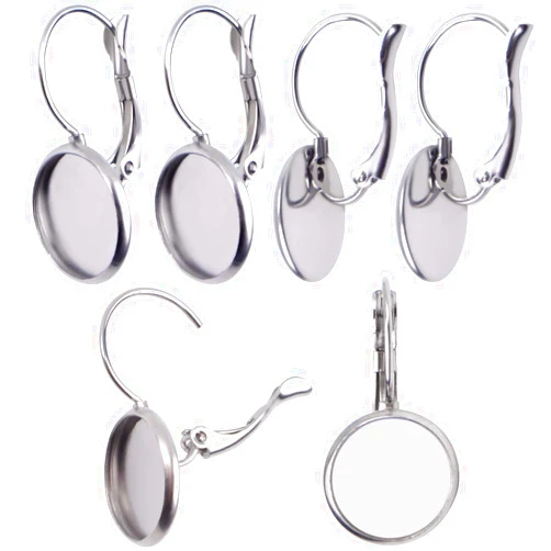 Aylifu Hook Earring Cabochon Settings, 20 Pieces Lever Back Hook Earrings with Flat Round Tray Blank Cabochon Setting Ear Wires for Earring Designs(12 mm)