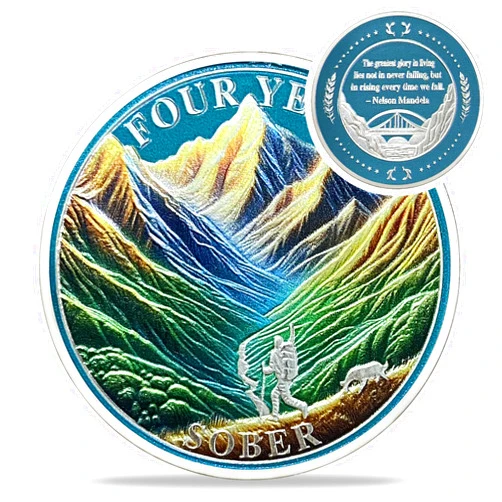 IELCJJ Original Four Year Sobriety Coin - Sunlight Mountain AA Coins - 4 Year AA Chips and Medallions - 1-10 Years NA AA Celebrate Recovery Addicts - Narcotics Alcoholics Anonymous Gifts for Men Women