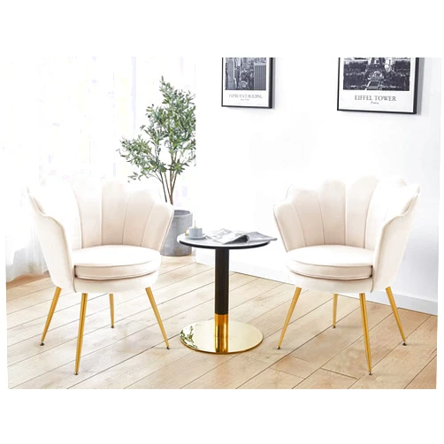 WQSLHX Velvet Accent Chairs Set of 2, Modern Armchairs for Living Room Bedroom, Tufted Vanity Chair for Dressing Room, Gold Finish, Beige