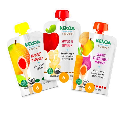 Kekoa Foods 100% Organic Vegetarian Baby Food Puree, Variety Pack - 3.5 ounce Squeeze Pouch (3 Packs, 18 Pouches) (Fruit Forward Variety Pack)