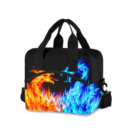 Wamika Red Blue Fire Dragon Lunch Bags for Women Animal Monster Lunch Tote Bag Lunch Box Water-resistant Thermal Cooler Bag Lunch Organizer for Working Picnic Beach Sporting