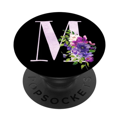 Castlepop Lilac Purple Floral Flowers Black Monogram Initial Letter M PopSockets PopGrip: Swappable Grip for Phones & Tablets