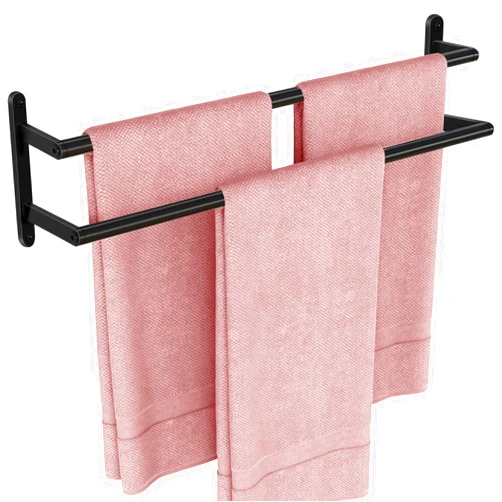 JIAPAIDUO Double Towel Bar, 24Inch Towel Rack for Bathroom, Stainless Steel Double Bath Towel Bar, Wall Mounted Towel Holder, Double Towel Rod Towel Rail Hanger for Wall, Kitchen (Matte Black)