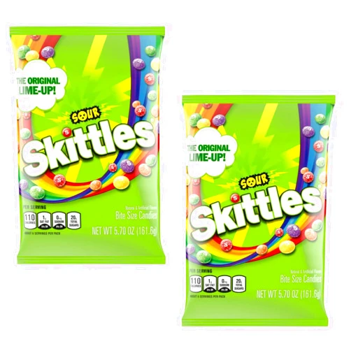 Skittles Skittle Sours Candy - Pack of 2 - Sour Outside and Sweet Inside - Bite Size Candy - Perfect for Sharing - Strawberry, Grape, Orange, Lemon, and Lime