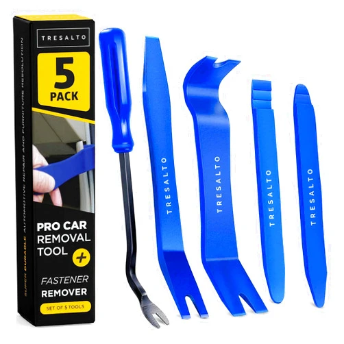 Tresalto Auto Trim Removal Tool Kit - 5 Piece Set for Dash, Door Panel, Clip Remover - Scratch-Resist Nylon Pry Tools for Interior Car Trims Work - Panel Prying Tools Included - Blue