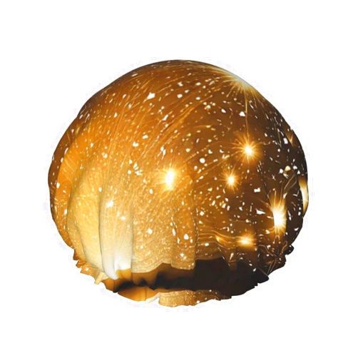 Zeraoke Gold Bling Print Reusable Waterproof Shower Cap For Women, Waterproof Bath Cap With Double Layer Lined, For Long Thick Hair, Oversized Design For All Hair Lengths