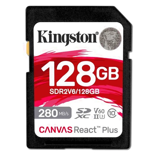 Kingston Canvas React Plus V60 SD 128GB SDXC UHS-II 280R/100W U3 V60 for Full HD/4K