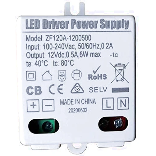 FLFTWSY Constant Voltage LED Driver Power Supply Lighting Transformers ZF120A-1200500 6W 100-240V AC Output 12V DC 500mA for LED Spotlight and LED Strip Makeup Mirror 2-Pack