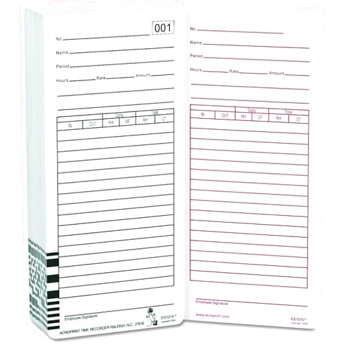 Acroprint 09-9111-000 ES1010 Totalizing Payroll Recorder Time Cards, 6 Packs of 100 Cards