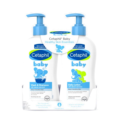 Cetaphil Baby Wash & Shampoo Plus Body Lotion, Healthy Skin Essentials, Head to Toe Hydration for up to 24 Hours, for Delicate, Sensitive Skin, 2-Pack,White NEW 2 Pack, Wash, Shampoo & Lotion