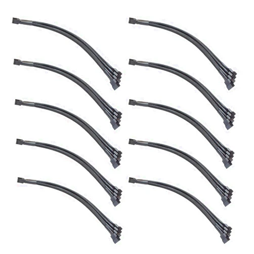 BUYMINERS.CA PC Fan Splitter Extension Cable - 1 to 4 PWM Fan Splitter Compatible with 3 & 4 Pin PC Cooling Fans, 10 inch Black Braided Nylon Cable (10 Pack)