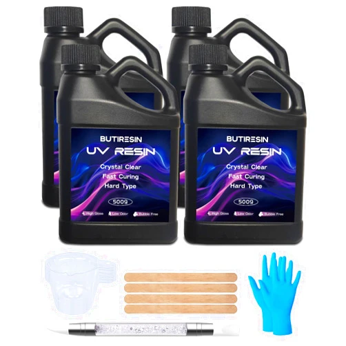 ButiResin 2000g UV Resin, UV Resin Clear - Fast Curing, Crystal Clear, Odourless, Low Viscosity & Hard Type, UV Resin Kit for DIY Jewelry Making, Casting, and Coating Crafts