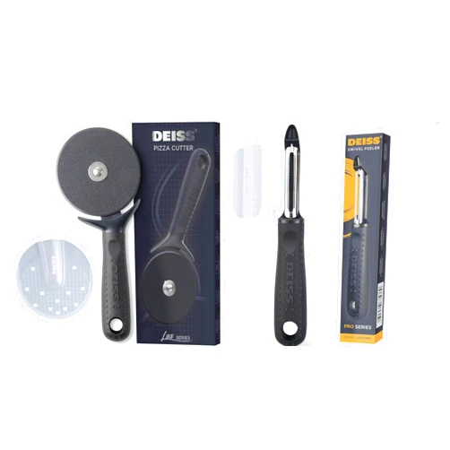 Deiss Lux Heavy Duty Pizza Cutter With Wheel Slicer and Deiss PRO Swivel Vegetable Peeler