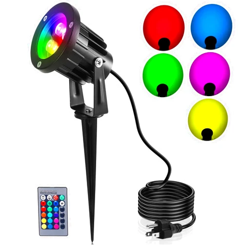 OurLeeme Lawn Flood Light Stake, RGB Spot Lights,8W Outdoor LED Flood Light Waterproof Garden Yard Lights with Remote Control,2-in 1 Landscaping Spotlights for Patio,Pathway, Driveway 85-265V (1 Pc)