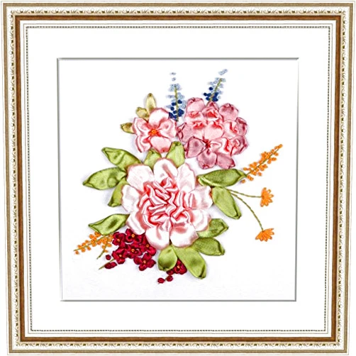 Egoshop Ribbon Embroidery Kit DIY Wall Decor 3D Painting Stamp Embroidery Kit Needle Work (No Frame) X5008